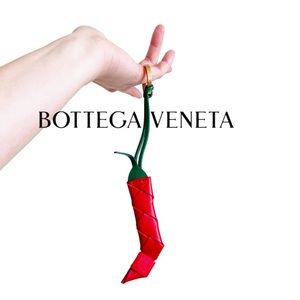 New BOTTEGA VENETA Red Chili Pepper Woven Intrecciato Leather Keychain Bag Charm